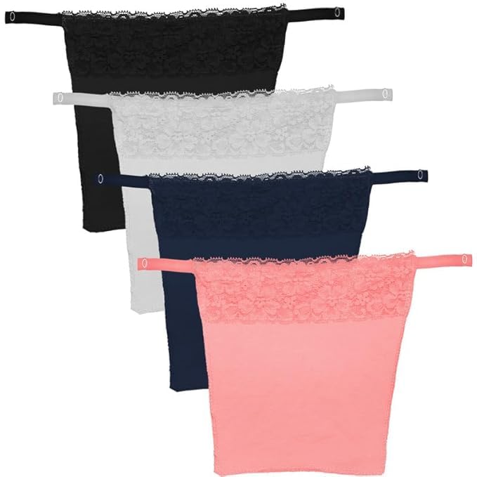 Cotton Clip-On Mock Camisoles, Lace Trim, Deep Neck Cover Up, Set of 4, Black/Navy/Peach/White-image-23