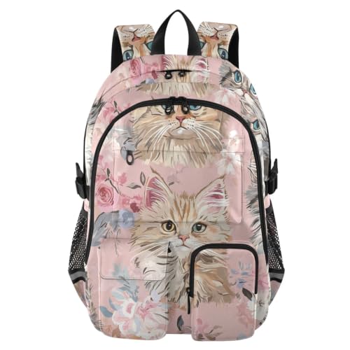 Mochila para laptop con diseño exclusivo de gato marrón, ergonomía y costuras reforzadas de 44.5cm