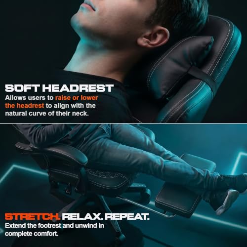 Image of DROGO Pulse Ergonomic Gaming Chair | High Back Office Computer Chair with Premium PU Leather, Adjustable Height & Linkage Armrest | Lumbar Support, 165 Recliner & Footrest | 1 Yr Warranty (Black)