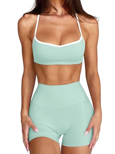 Image of LASLULU Womens Adjustable Spaghetti Straps Sports Bra Sweetheart Neck Wireless Padded Workout Yoga Crop Tops