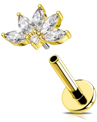 OUFER Piercing Helix Lotus Fleur Oreille Conch 16G Avant Cartilage Boucles d'Oreille Bijou 316L Acier Chirurgical 6mm Or Filetage Interne Piercing Labret...