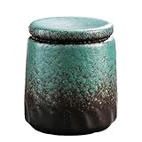 Vnook Japanische Tee Vorratsdose, Keramik Teedosen, Katze Und Hund Asche Urne, Retro-Stil, Feuchtigkeitsbeständig, für Wohnzimmer Haushalt Tee-Lager(Green)