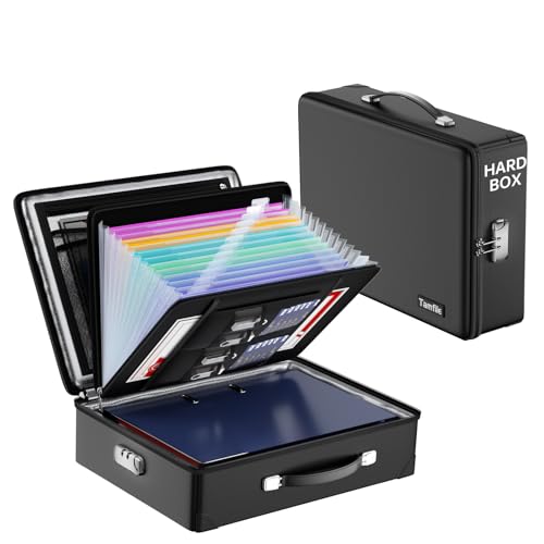 Tamfile Fireproof Document Box, Hard-Shell Water Resistant Safe Box with Fireproof Zipper & Lock, Portable File Storage Organiser Box for Important Documents, Laptop, Passports and Valuables, Black