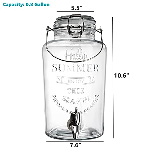 DEAYOU 3L Glass Beverage Dispenser with Tap, Cold Drink Ice Tea Dispenser with Trigger Clamp Locking Lid, Glass Mason Jar Lemonade Liquid Pitcher with Spout for Party, Fridge, Juice, Beer, 0.8 Gallon - Image 3