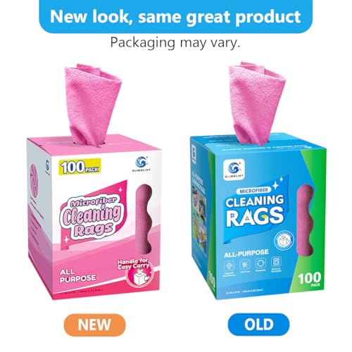 Image of GLIMGLINT Microfiber Cleaning Cloth 100 Pack, Reusable Paper Towels 11 x 9 | Lint Free & Ultra Absorbent Cleaning Rags for Car, Home, Kitchen, Glass & Screen, Washable Shop Towel Rag with Box Pink