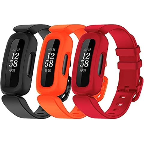 TopPerfekt Straps Compatible with Fitbit Ace 3 for Kids, Soft Silicone Waterproof Bracelet Accessories Sports Watch Strap Replacement for Fitbit Inspire 2/Ace 3 Boys Girls (3-Black, Orange, Red) Cover
