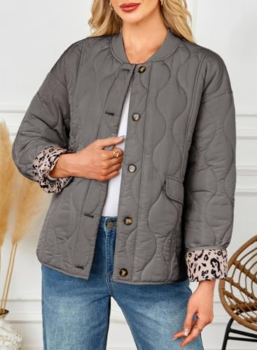 Dokotoo Casual Quilted Jackets for Women Button Down Leopard Puffer Jacket Womens Winter Coats with Pockets4