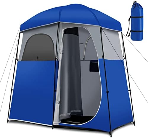 Tangkula Double-Room Shower Tent, Oversize Space Privacy Shelter for Camping with Floor, Portable Camping Changing Tent with Removable Rain Fly, Storage Bag for Dressing, Toilet