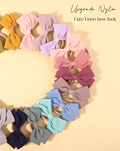 Jollybows 30Pcs Baby Girls Nylon Hair Bows Headbands Linen Hair Bands Elastic Hair Accessories For Kids Infants Newborn (3-30 Pcs Solid Linen) #TOP5