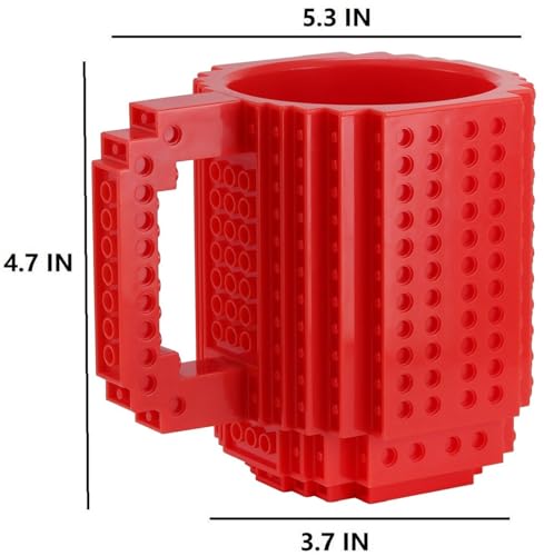 DEEXITO Build on Brick Coffee Mugs,Creative DIY Kids Party Cups with Building Blocks,Fun Novelty Gifts for Kids Childhood Adults Office Birthday Xmas,Red - Image 3