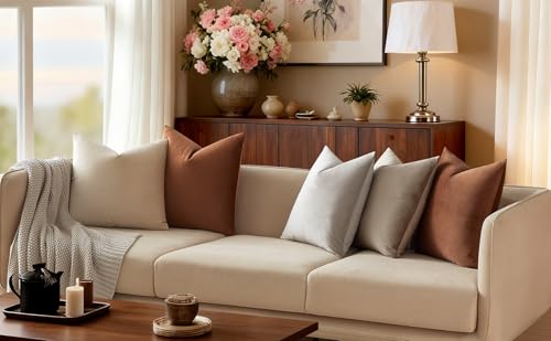 Image of JUSPURBET 28x28 Throw Pillow Covers Set of 2 Decorative Pillow Covers for Couch Sofa Bed Cozy Velvet Cushion Covers Cases with Invisible Zipper for Living Room Home Decor,Mocha Mousse