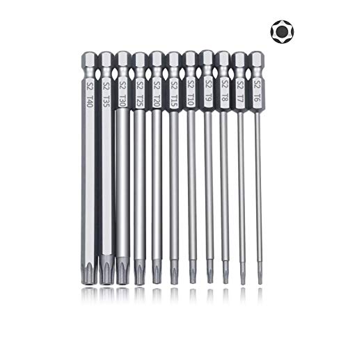 Torx Screwdriver Set Long 4 Inch 11 PCS T6-T40 Magnetic Torx Security Screwdriver Bits Set, 1/4â€ Hex Shank Security Tamper Proof Long Screwdriver Bit Set for Drill