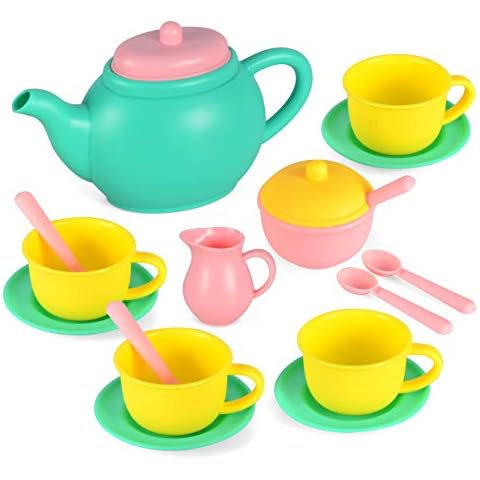 JOYIN Teeservice Set für Kinder, Kinder Teekanne Set (BPA-frei Phthalate-frei) Plastik Tee Set Teeparty Geschenke für Kleinkinder Jungen Mädchen Alter 1,2,3,4,5,6 Jahre alt Cover