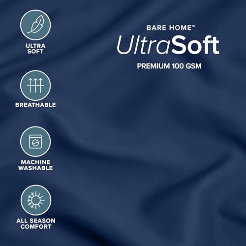 Image of Bare Home Microfiber Pillow Cases - Toddler Size Set of 2 Cooling Pillowcases Double Brushed Dark Blue Pack Easy Care (Toddler Pillowcase 2, Dark Blue)