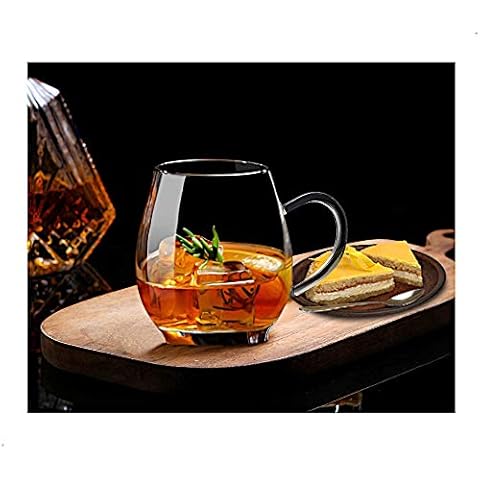 Sun's Tea Ultra Clear Glass Tea Mug | Coffee Mug 16 oz (470 ml) | Borosilicate - Glasses w Big Handle | Simple and Elegant | Microwave Safe | Pure Glass Cover