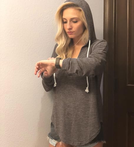 Image of Womens Long Sleeve V Neck Hoodie Sweatshirts Lightweight Pullover Tops