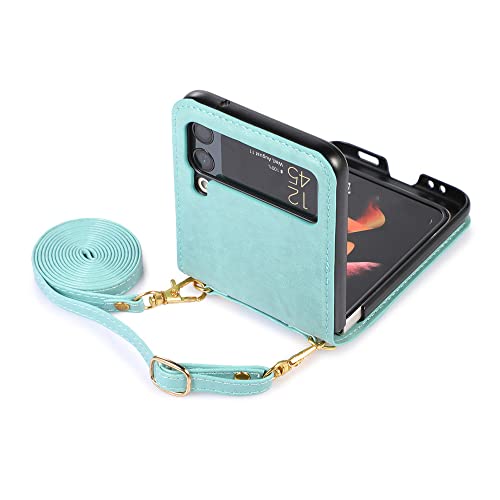 Coque bleu anti-chute Samsung Z Flip 4 avec lanière et porte-carte