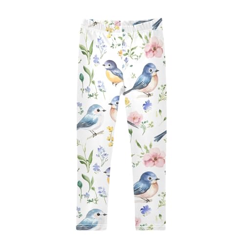 Floral Birds Painting Girls Leggings Soft Stretch Workout Yoga Dance Pants for Kids Casual Tights