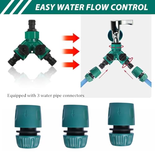 Image of Preptep multi tap connector, Splitter 3 way pipe connector equipped with 3 splitter garden irrigation hose connectors 3 /4 inch and 1 /2 inch