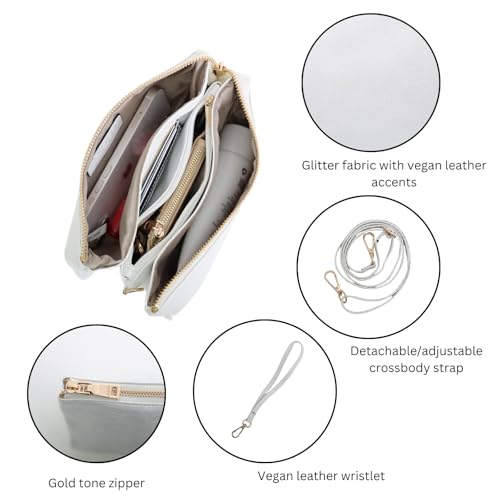 JEN & CO. Riley Glitter Small Crossbody Bags Vegan Leather Wristlet Wallets Clutch Purses Shoulder Handbag for Women4