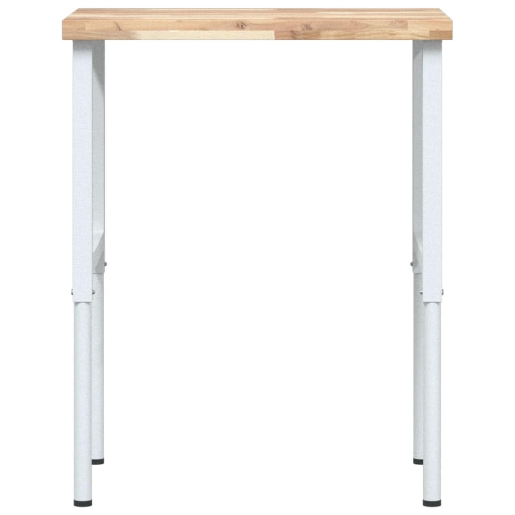 Banco da lavoro in legno di acacia massiccio con telaio regolabile in altezza, 80 x 60 x (73-99,5 cm), tavolo da lavoro rettangolare per officina, garage, fai da te, hobby, con piano di lavoro
