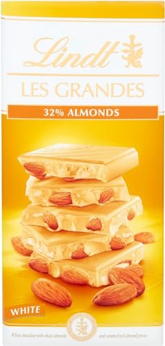 Lindt Les Grandes White Chocolate Bar With Sweet Caramelized Almond Pieces - a luxury chocolate bar, 150 g