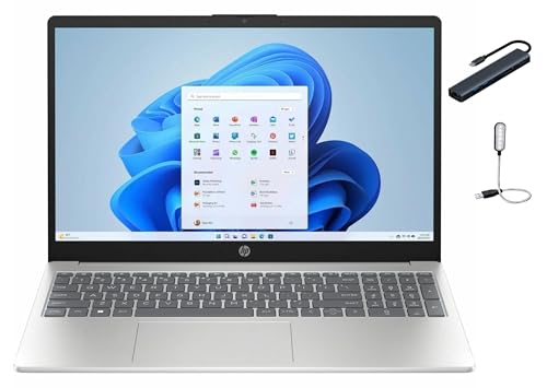 HP 15.6 inch HD Touch Display Laptop, Intel Core i3-1315U, 16GB DDR4 RAM, 256GB SSD, Copilot AI, ‌Windows 11 Home, Wi-Fi 6, Fast Charge, Bluetooth, Natural Silver with HEXAccessories