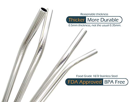Gfdesign Big Drinking Straws Reusable 12 Inches Extra Long 9Mm Extra Wide Sus 304 Food-Grade 18/8 Stainless Steel - Set Of 4 With 2 Cleaning Brushes - Bent #TOP4