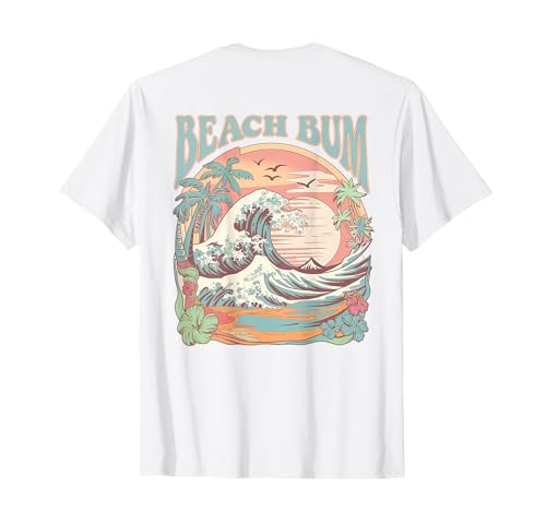Vintage Beach Surf Wave Tees Retro Tropical Sunset Palm Tree T Shirts for Men and Women