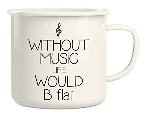 Retreez Without Music Life Would B Flat Musician 16 Oz Enamel Stainless Steel Metal Camping Campfire Coffee Mug Cup - Funny Sarcastic Inspirational birthday gift for friend coworker sister bro dad mom