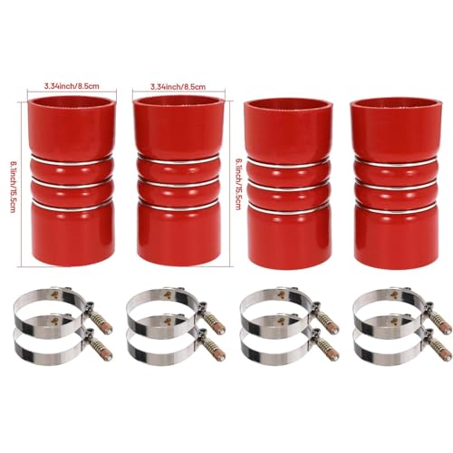 Image of Silicone Charge Air Cooler Hump Hose Boot Set 3 inch X 6 inch with T Bolt Clamp Red 4PCS