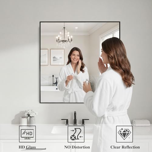 Image of Koonmi Black Mirrors for Wall, 30x30 Inch Bathroom Mirror, Rectangular Wall Mirror for Living Room Bedroom Bathroom, Hangs Horizontally or Vertically