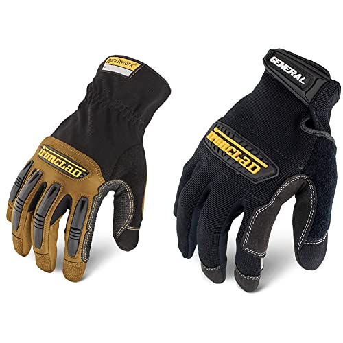 Ironclad Ranchworx Work Gloves RWG2, Premier Leather Work Glove, RWG2-04-L & General Utility Work Gloves GUG, All-Purpose, Performance Fit, Durable, Machine Washable, (1 Pair), Black