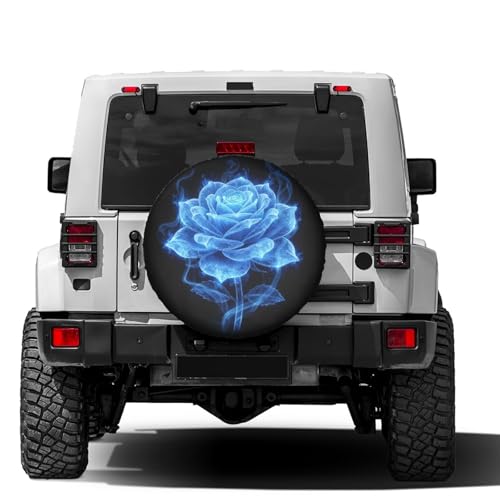 Image of Delerain Rose Blue Flame Spare Tire Covers for RV Trailer SUV Truck and Many Vehicle, Wheel Covers Sun Protector Waterproof (15 Inch for Diameter 27 inch-29 inch)