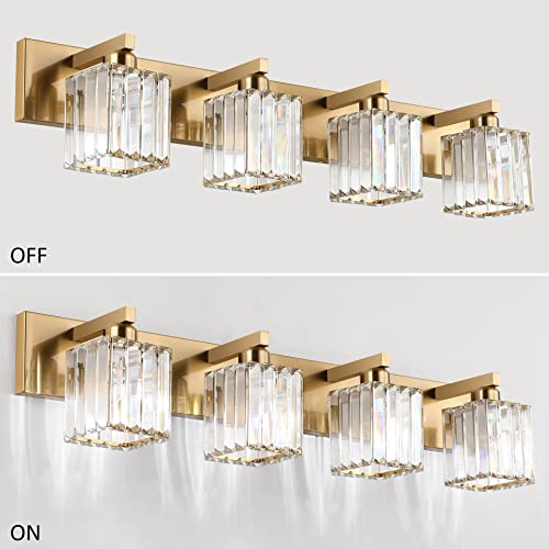 Image of Aipsun Bathroom Lighting Fixtures Modern Crystal Vanity Light Brass 4 Light Bathroom Vanity Light (Exclude Bulb)