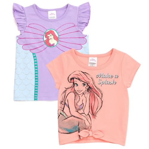 Disney Princess Descendants Zombies Lilo & Stitch Minnie Mouse Encanto Lot de 2 t-shirts pour filles, Ariel, violet/rouge, 6