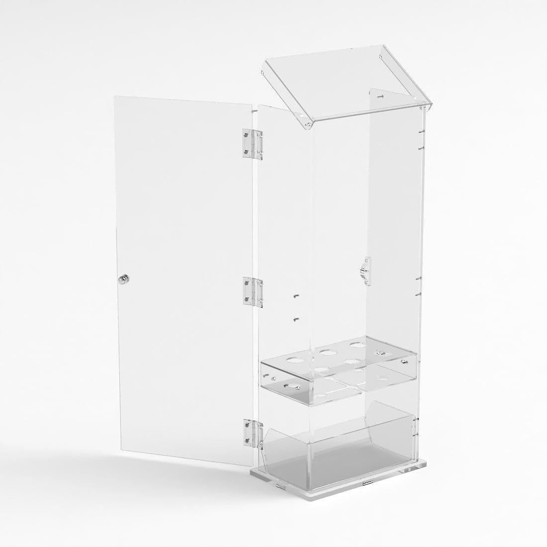 Porta coni gelato in plexiglass trasparente a 6 fori con vaschetta porta cucchiaini e con sportello - Misure: 22 x 13 x H61 cm
