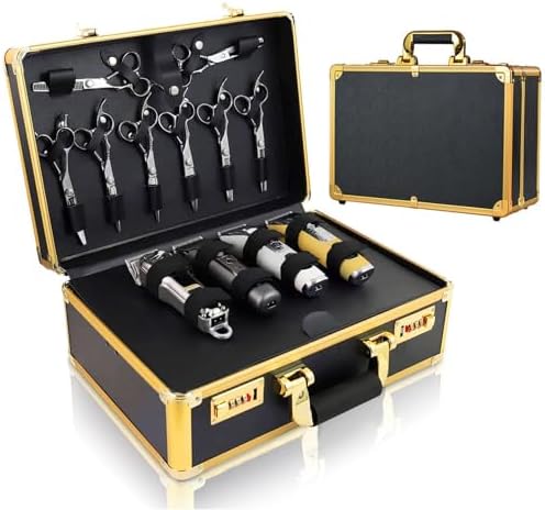 Barber Case for Barber ,Professional Barber Supplies with Code Lock,Portable Barber Travel Carrying Case for Hair Stylist& Pet Groomer,Multi-Space Design, Sturdy,Withe 1pcs Barber Cape Golden