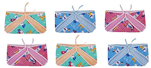 Image of New Born Baby Outside Plastic Inside Cotton Nappy Washable and Reusable PVC Printed Nappies /U Shaped /Nappy Tying Langot For Baby Boys and Baby Girls-Pack of 6 (Medium) (Multicolor)