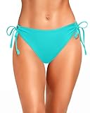 Zmart String Tie Side Bikini Bottoms - Women Full Coverage Swimsuit Bottom Mid Rise Mid Waist Swim Bathing Suit Bottom Aqua M