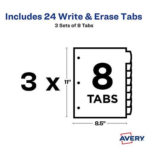 Avery Big Tab Write & Erase Durable Plastic Dividers, 8-Tab Set, Multicolor Brights, 3 Sets (21210) #TOP4