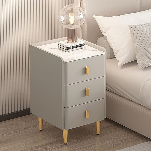 Armoire de rangement étroite en cuir artificiel et plateau minéral noble gris