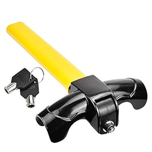 RMENOOR Steering Wheel Lock T-Bar Steering Wheel Immobiliser Heavy Duty Anti Theft Devices with 2 Keys, Universal Steering Wheel Clamp for Cars, Trailer, Vans, Caravans (Black & Yellow)
