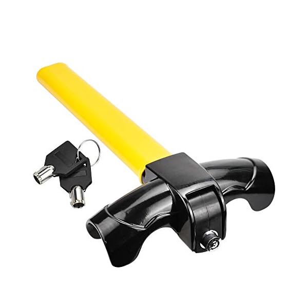 RMENOOR Steering Wheel Lock T-Bar Steering Wheel Immobiliser Heavy Duty Anti Theft Devices with 2 Keys, Universal Steering Wheel Clamp for Cars, Trailer, Vans, Caravans (Black & Yellow)
