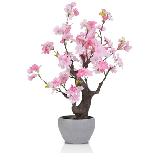 TOARTi Artificial Pink Cherry Blossom Potted Plant with Stone Pot, 18' Tall Fake Flowers Faux Plants...