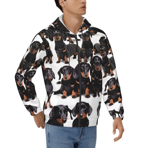 Sweat à capuche imprimé Teckel doux pour homme vêtement automne hiver