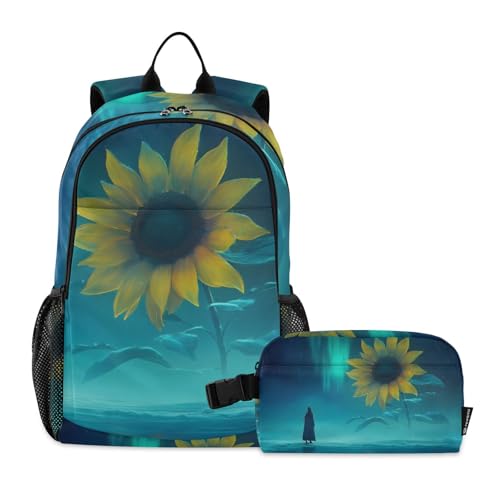 Big Sunflower Backpack Lunch Bag Set for Travel Hiking Picnic, Backpacks with Insulated Lunch Box