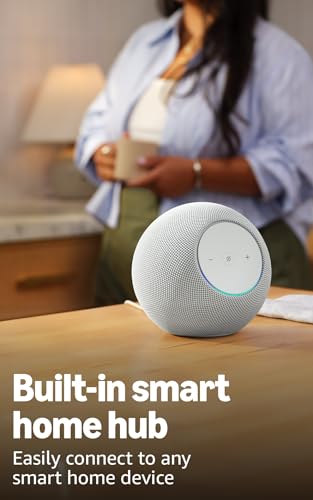 Image of Amazon Echo Studio (newest model), compact design, immersive spatial audio and Dolby Atmos, Designed for Alexa+, Glacier White