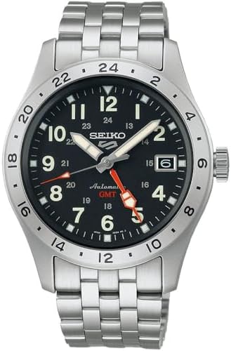 SEIKO Men's Sports Field GMT Watch, Black Dial, Black Stainless Steel Bracelet, SSK023J1