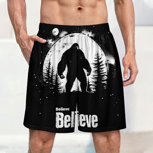 Bigfoot Believe Men's Pajama Shorts Ice Silk Lounge Sleep Bottoms Printed Sleepwear Pants2